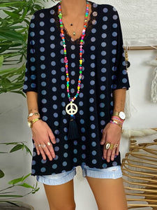 Casual V-Neck Polka Dot Print T-Shirt