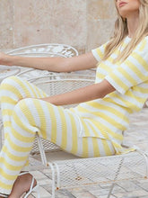 Load image into Gallery viewer, Round neck short sleeve striped printed knitted suit
