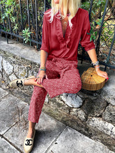 Load image into Gallery viewer, Bohemian Retro Casual Loose V Neck Top Floral Pants Set
