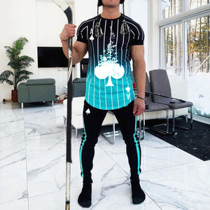 Men'S Blue Gradient Stripe Short-Sleeved Trouser Suit