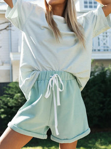 Casual Loose Striped Round Neck Two-piece Suit