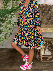 Fashion Shirt Button Print Dress