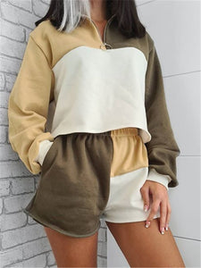 Loose Colorblock Sweatshirt Suit
