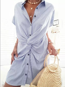 Casual Stripe Tunic V-Neckline Shift Dress