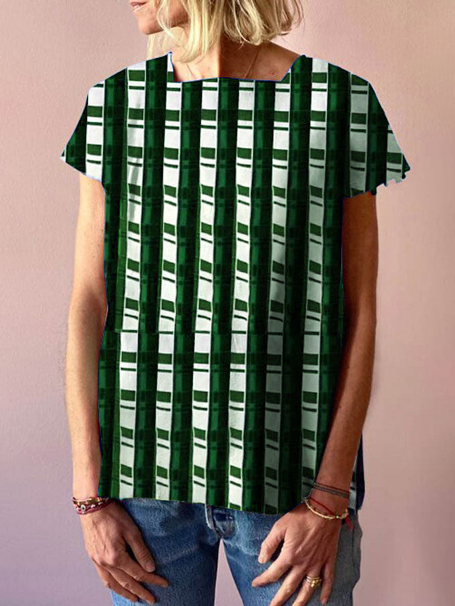 Fashion Casual Check Short-sleeved T-shirt