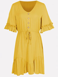 Lace-up Ruffled Casual Dress