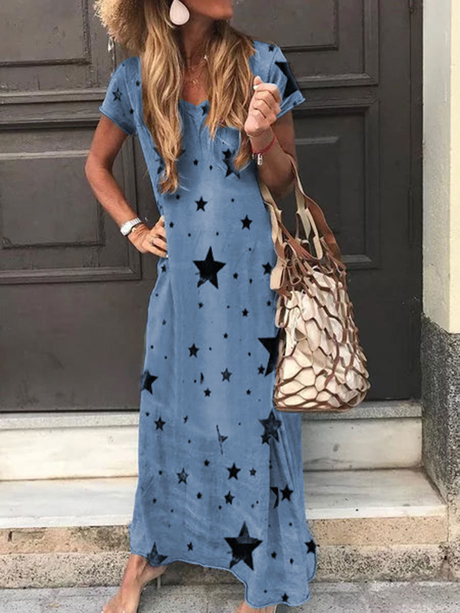 Fashion Round Neck Five-pointed Star Long Dress
