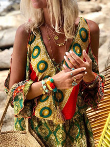 Bohemian V-neck Print Color Dress