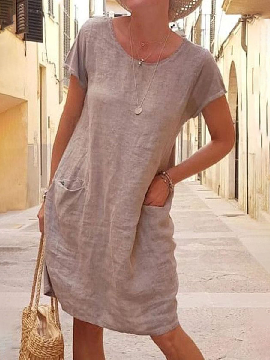 Casual Solid Color Short Sleeve Dress