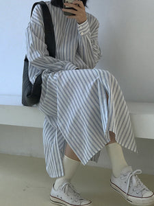 Fashion Casual Striped Printed Shirt Dress