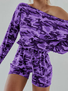 Camouflage Print One Shoulder Romper
