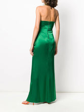 Load image into Gallery viewer, Solid Color V-neck Halter Neck Split Evening Dress

