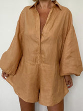 Load image into Gallery viewer, Casual Solid Color Lapel Puff Sleeve Jumpsuit
