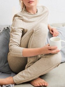 Round Neck Long Sleeve Top Casual Jogging Trousers Two Piece Set