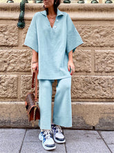 Load image into Gallery viewer, Fashionable Simple Casual Loose V-Neck Top Pants Knitted Suit
