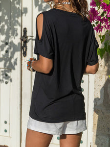 Casual T-Shirts V-Neck Pure Color Tops
