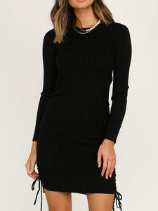 Sexy Solid Color Round Neck Long Sleeve Dress