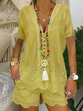 Load image into Gallery viewer, Fashionable Solid Color Hollow Short Sleeve Casual Suit
