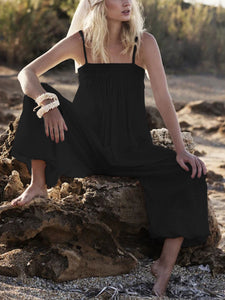 Pure Color Sling Tube Top Casual Loose Jumpsuit
