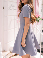 Load image into Gallery viewer, Elegant Lapel Short Sleeve Solid Color Midi Dress
