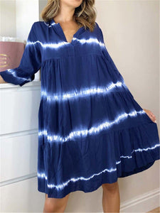 V-neck Ruffled Mid-long Sleeve Loose Casual Dress