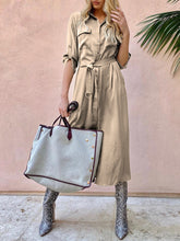 Load image into Gallery viewer, V-neck Solid Color Button Shirt Dress
