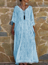 Load image into Gallery viewer, Loose Flower Embroidered Maxi Dress with Tassel Decoration
