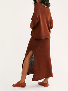 Solid Color Knitted Loose Suit Skirt