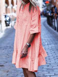 Half Sleeve Solid Crew Neck Casual Dresses