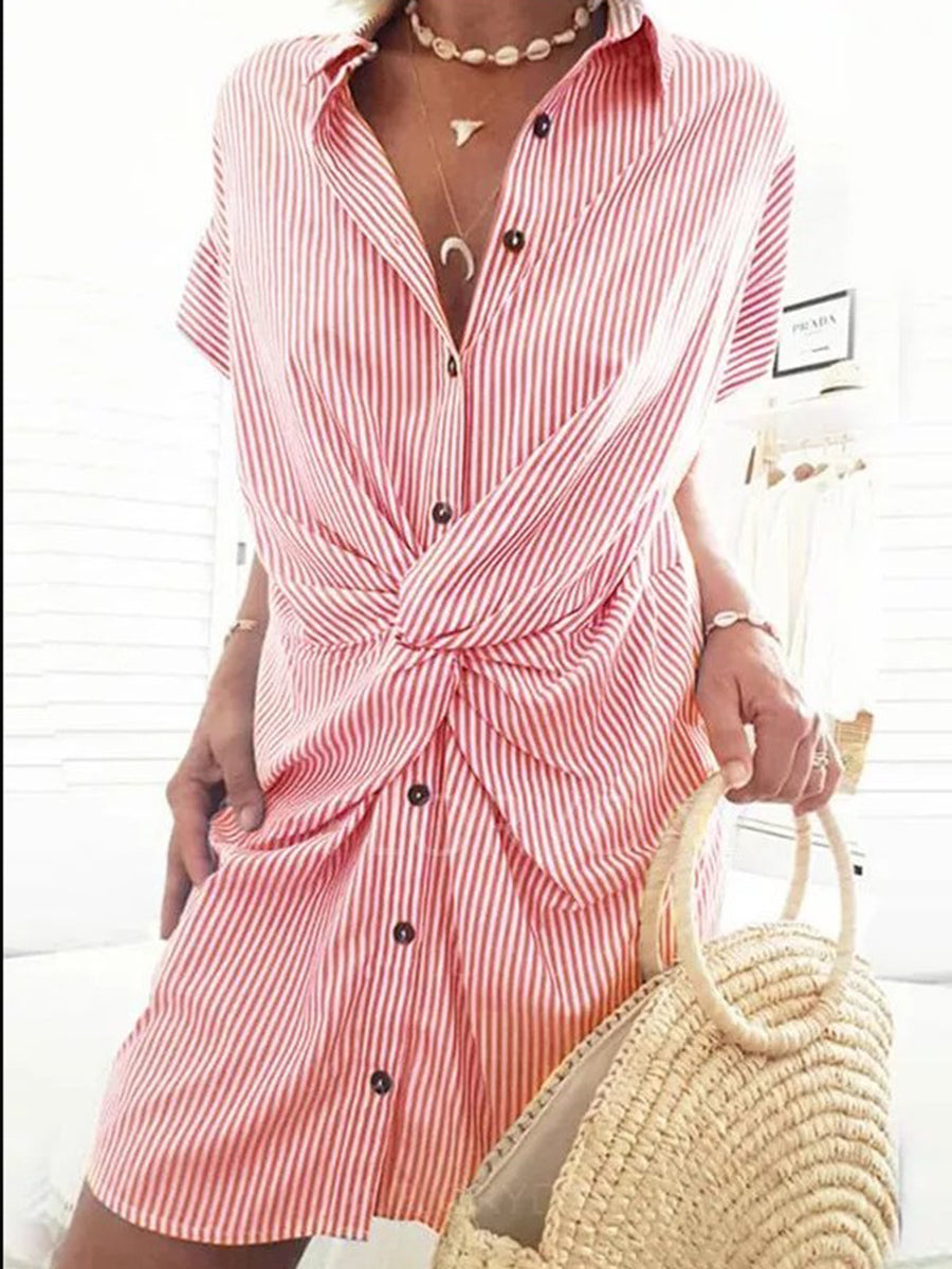 Casual Stripe Tunic V-Neckline Shift Dress