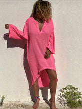 Load image into Gallery viewer, Plus Size V Neck Pink Beach Solid Dresses
