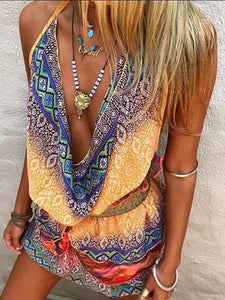 Sexy Bohemian Deep V Halter Dress