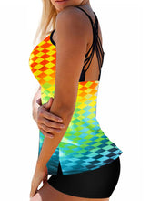 Load image into Gallery viewer, Multicolor Back Cross Strap Printed Tankini Set
