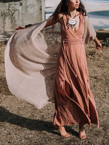 Solid Color V-neck Strap Maxi Dress