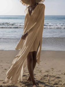 Sexy Solid Color Long Sleeve V-neck Dress