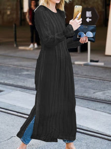 Casual Solid Color Long Sleeve Split Dress