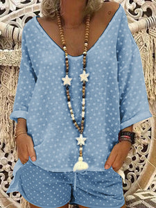 Polka Dot V-neck Short Suit