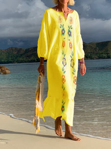 Solid Casual Print Long Sleeve Dress