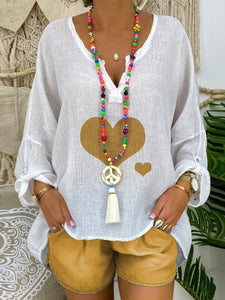 Casual Love Print Short Sleeve Suit