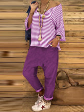 Load image into Gallery viewer, V-neck Striped Top Trousers Casual Suit
