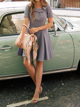 Load image into Gallery viewer, Elegant Lapel Short Sleeve Solid Color Midi Dress
