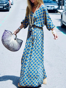 Vintage Elegant V-Neck Maxi Dress