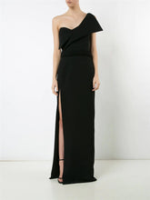Load image into Gallery viewer, Solid Color One-Shoulder Slit Ladies Dress
