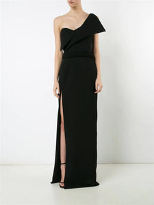 Solid Color One-Shoulder Slit Ladies Dress