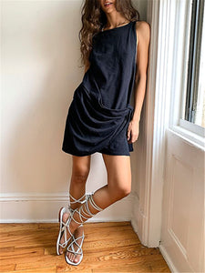 Design Sleeveless Slim Pleated Round Neck Casual Dress