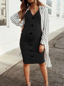 Sexy V-neck Buttons Solid Color Maternity Dress