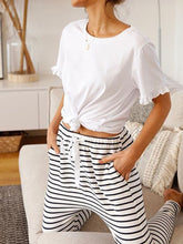 Load image into Gallery viewer, Round Neck Short-sleeved Top Striped Trousers Two-piece Suit
