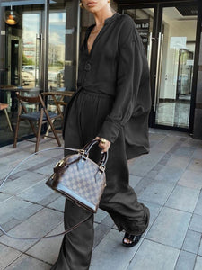 Casual Solid Color Long Sleeve V-neck Two-piece Suit