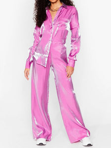 V-neck Solid Color Shirt Suit