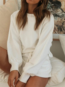 Simple Casual Loose Round Neck Pant Shorts Suit